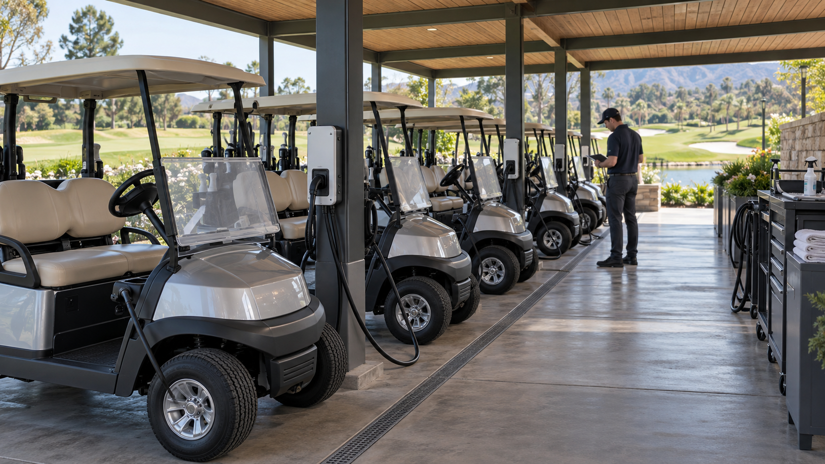 Golf cart fleet charging area