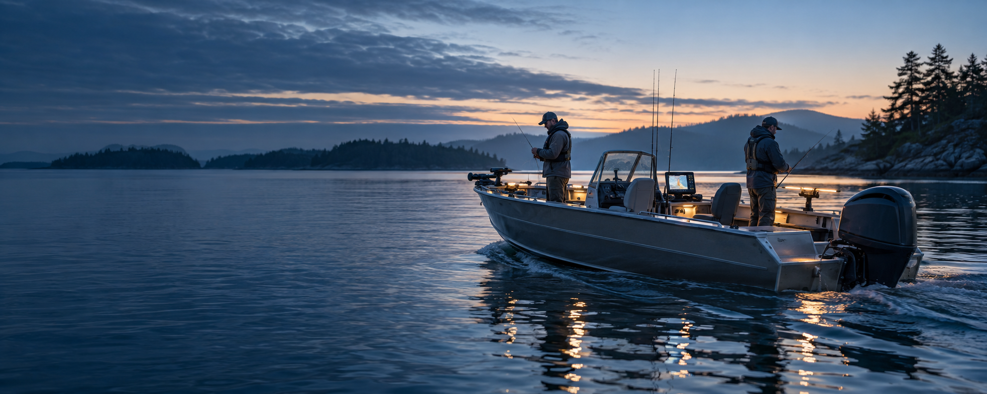 Fishing boat on a quiet lake