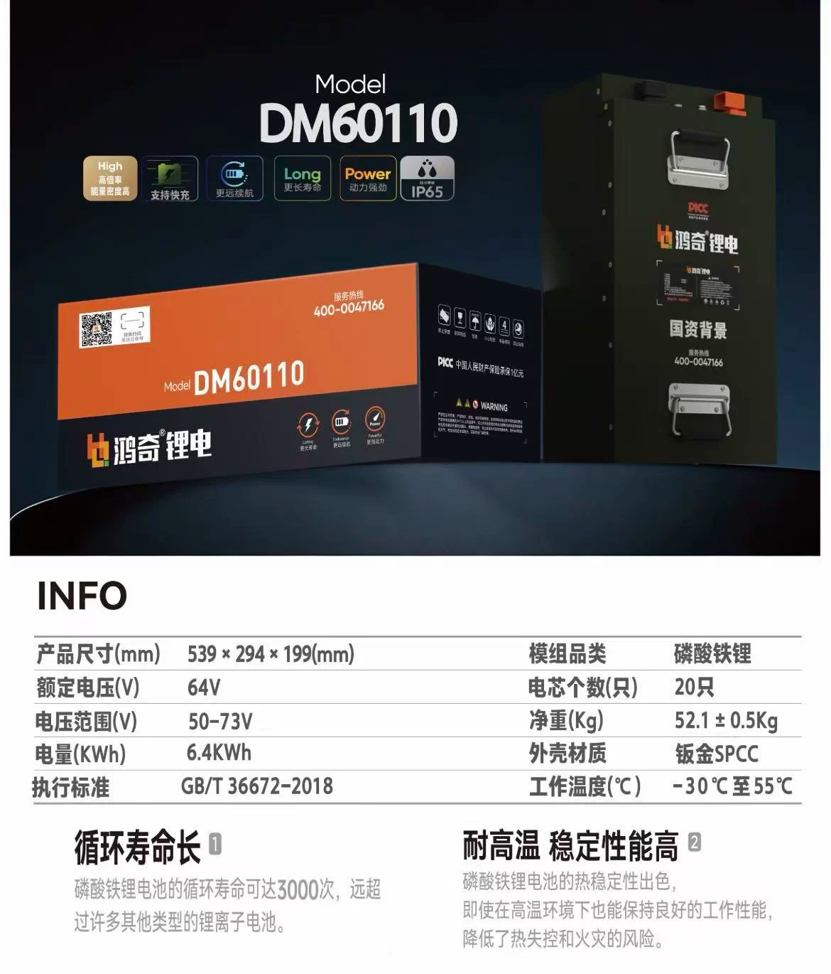 DM60110 60V 100Ah Hongqi battery