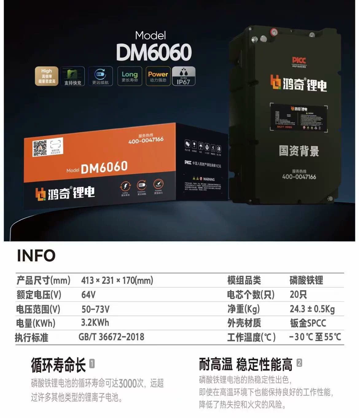 DM6060 60V 50Ah Hongqi battery