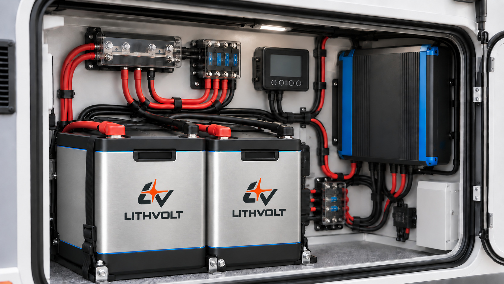 Protected RV lithium battery electrical compartment